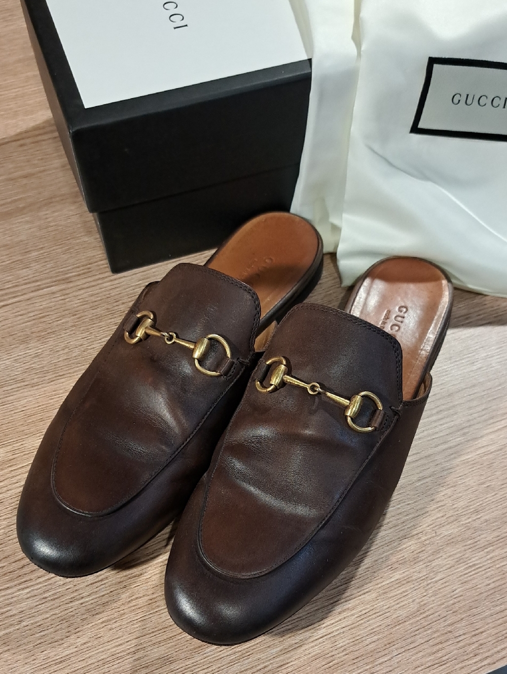 Gucci Brown Leather Pricetown Mules 38.5 US 8.5 With Box And Shoebags.
